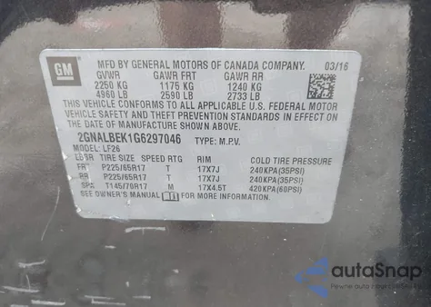 2016 Chevrolet Equinox Ls z USA, uszkodzony, nr VIN 2GNALBEK1G6297046